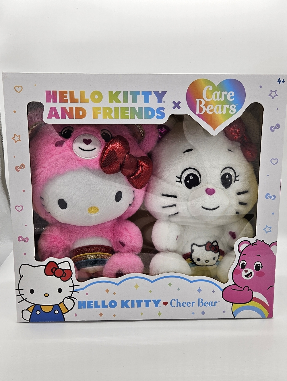 Care Bears Hello Kitty and Cheer Bear 10" Plush Sanrio Set NIB